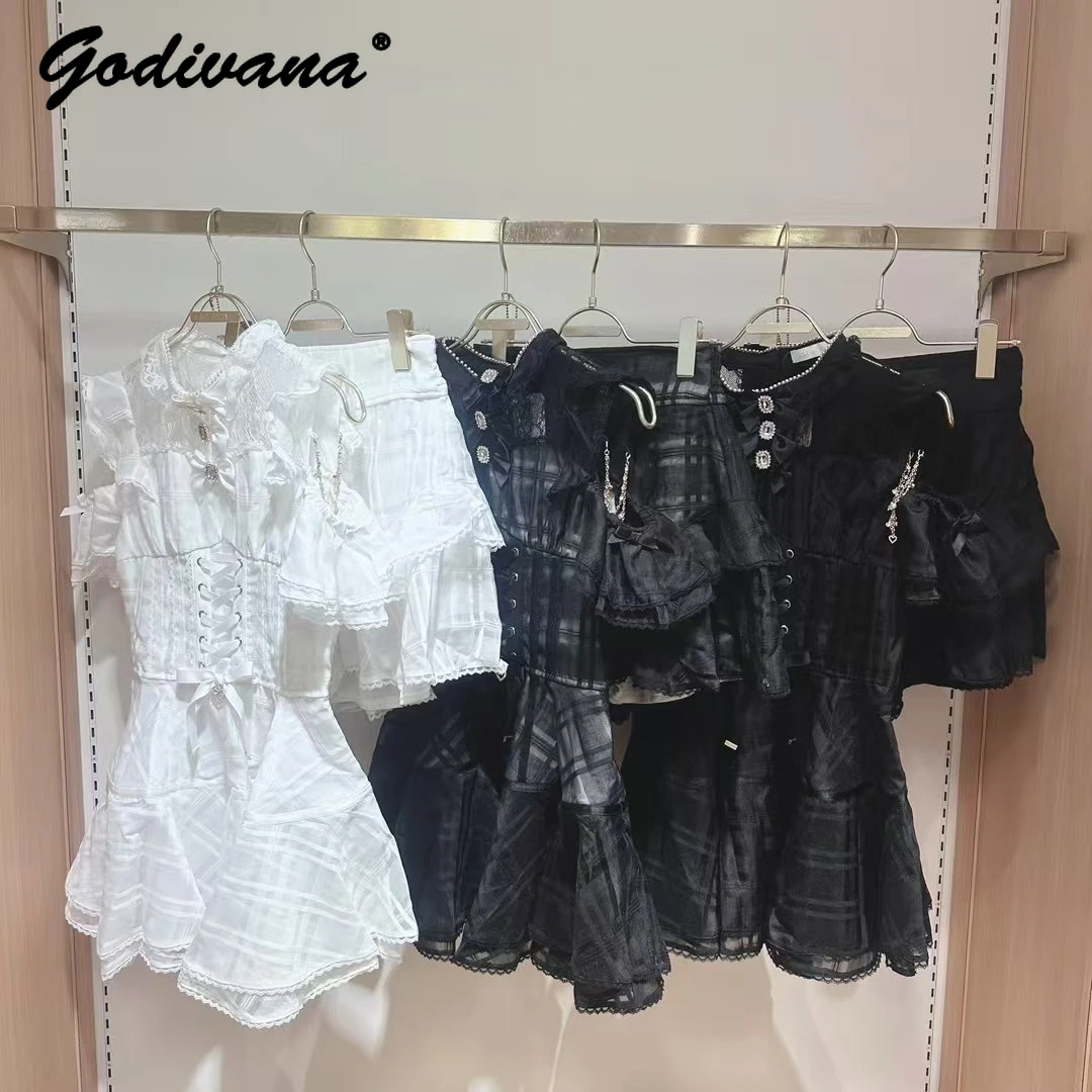 اليابانية الجديدة ليز الصيف المرأة الحلو خارج الكتف فستان الأورجانزا والسراويل 2 قطعة مجموعة الفتيات لوليتا وتتسابق