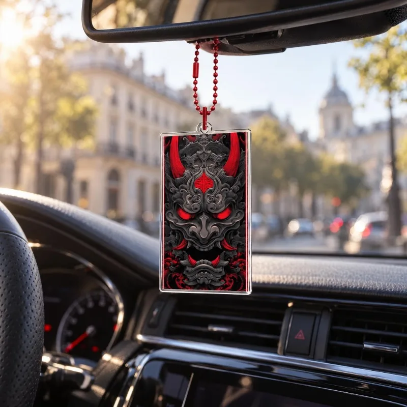 Japanese Style Prajna Ghost Face Acrylic Double-sided Keychain, Retro Ukiyo-e Dragon Demon Art Printed Bag Pendant Car Pendant