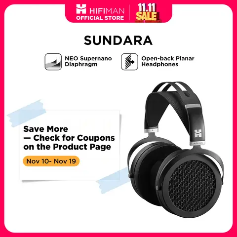 HIFIMAN SUNDARA Over-Ear Full-Size Planar Magnetic Headphones (Black) with High Fidelity Design Metal Casing
