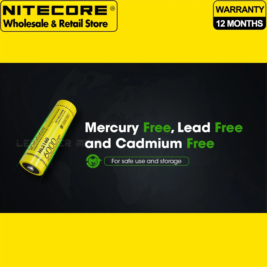 High Capacity NITECORE NL2160 6000mAh Rechargeable Li-ion Battery 21700 by CE certified