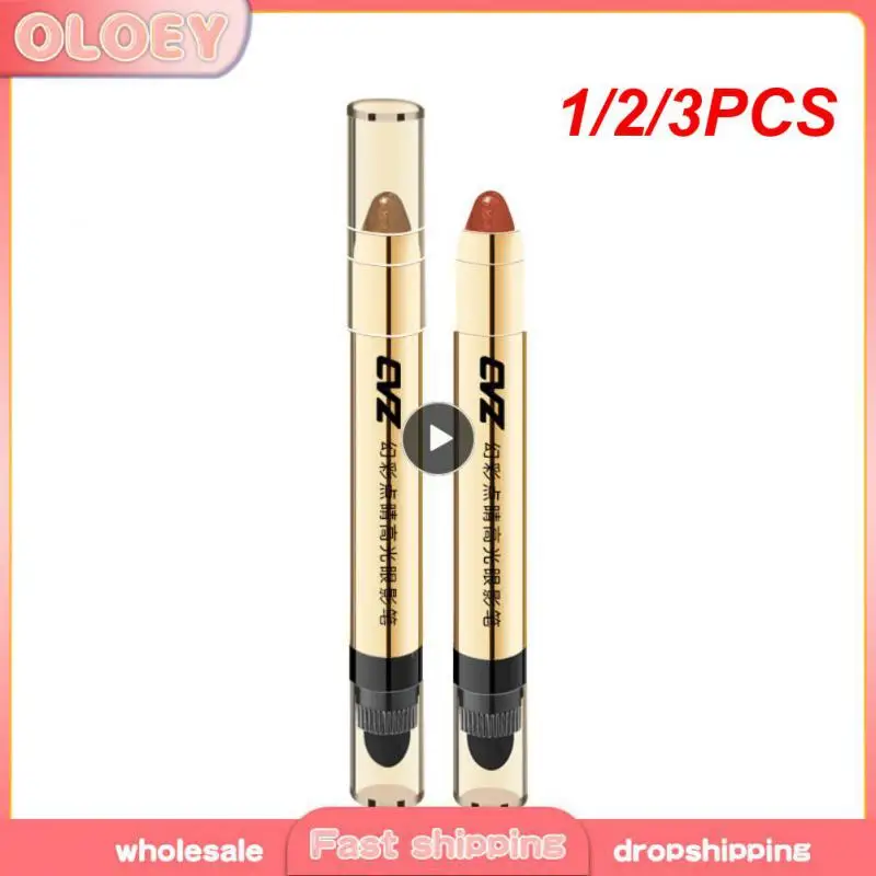 1/2/3PCS Glitter Eyeshadow Pencil with Smudged Sponge Metallic Long Lasting Shiny Pearlescent Eye Shadow Makeup Eyeliner Pen