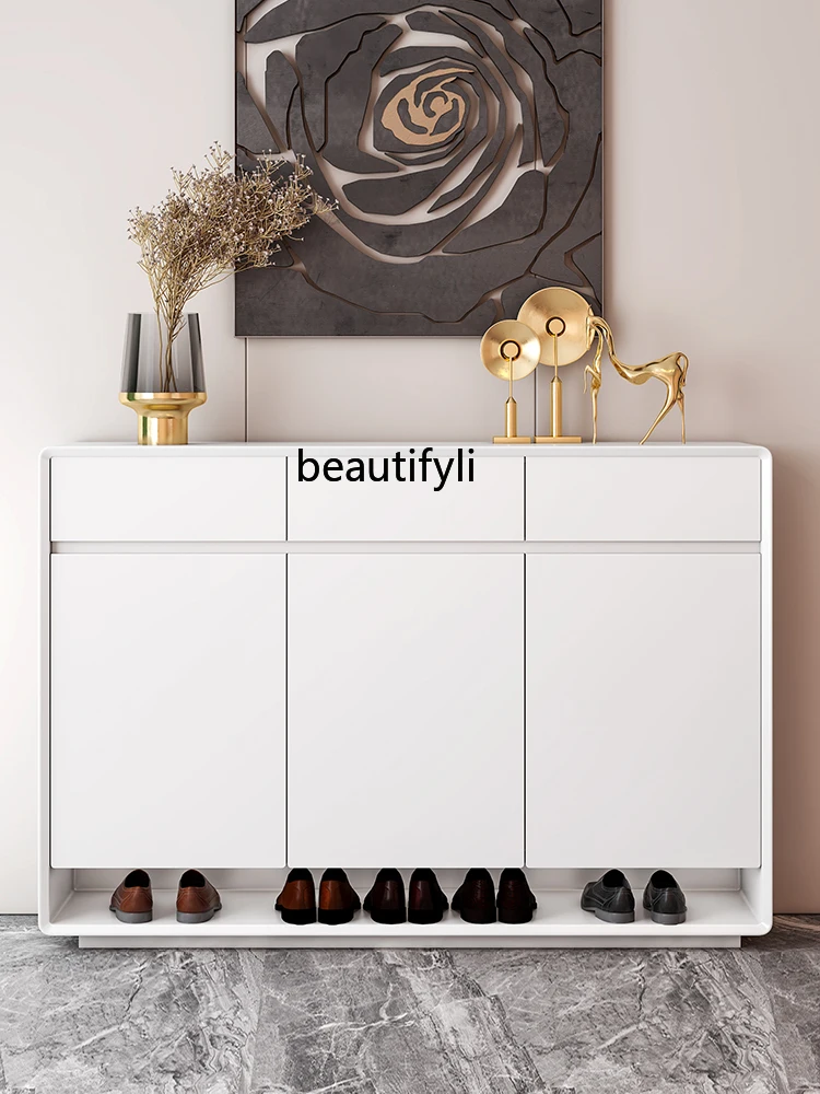 Modern Simple Solid Wood Shoe Cabinet Minimalism Household Entrance Small Apartment Simple Storage White Paint Shoe Cabinet