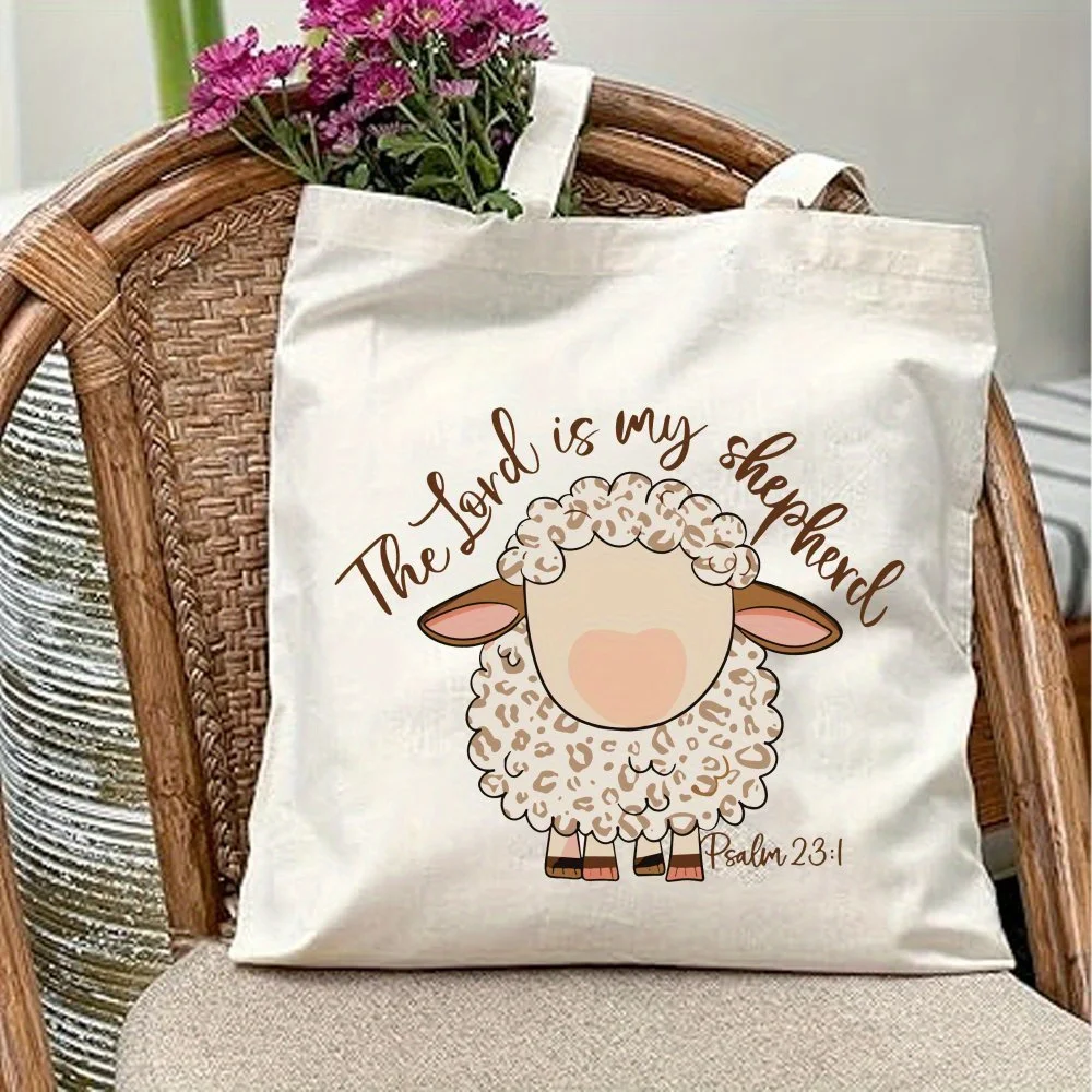 A Bible verse stamp print canvas tote bag, suitable for daily use, shopping, school, and travel