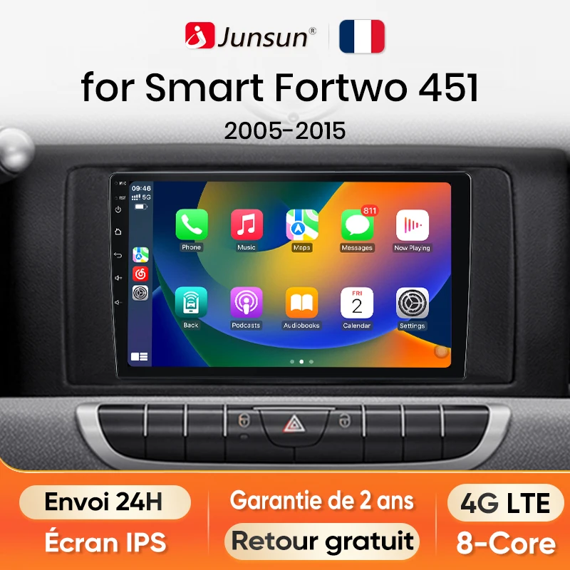 Junsun Android 13 Radio Autoradio For Smart fortwo 2011- 2015 T27 Car Intelligent Systems for Apple Carplay GPS RDS WiFi France