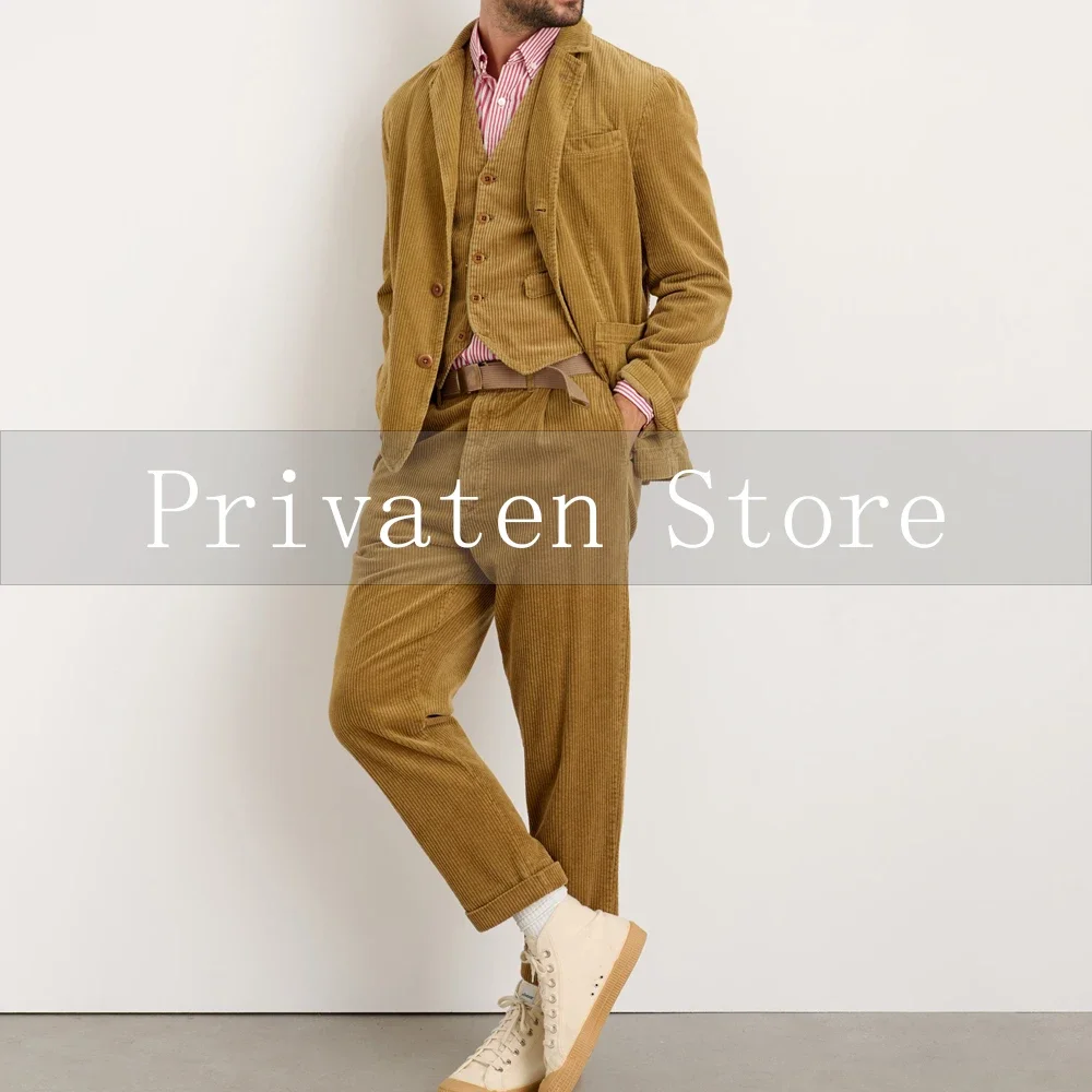 

Men's Corduroy Three-piece Suit Men's Clothing Set Fashion Suits Chic Set Man Suite Formal Mens Suits Elegant Clothes Man ، Male