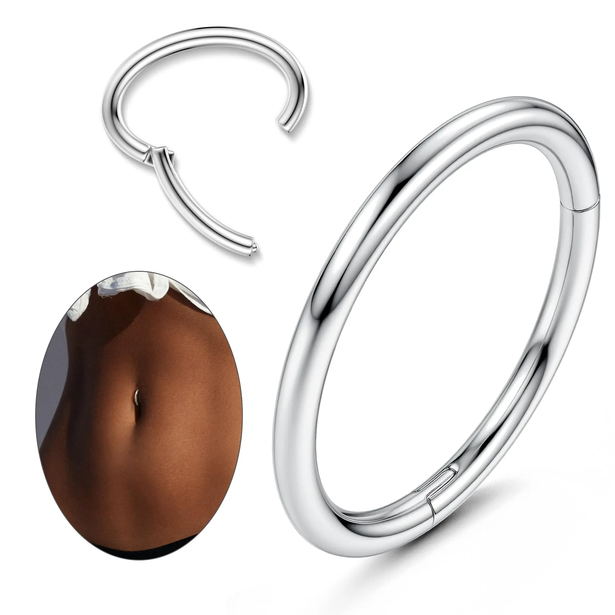 14G Stainless Steel Clicker Belly Button Ring for Women Hoop Navel Belly Piercing Jewelry Round Septum Nose Ring 6-14MM