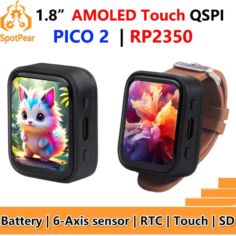 Raspberry Pi Pico 2 RP2350 1.8 inch AMOLED Development Board Display 368×448 TouchScreen Programmable Watch QSPI Waveshare