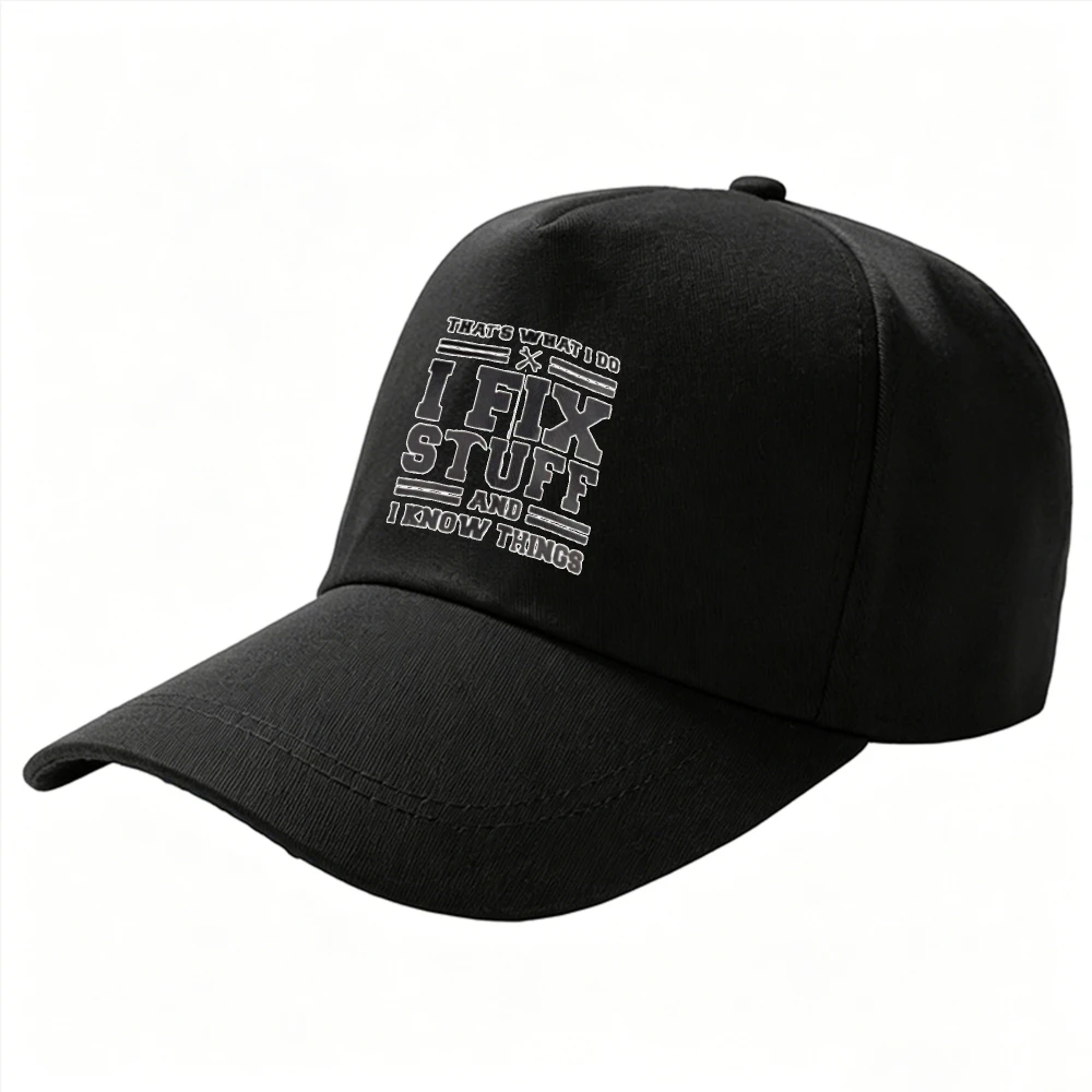 Baseball Cap I Fix Stuff and I Know Things Letter Print Adjustable Cotton Dad Hat Unisex Outdoor Sun Hat Mechanic Handyman Funny