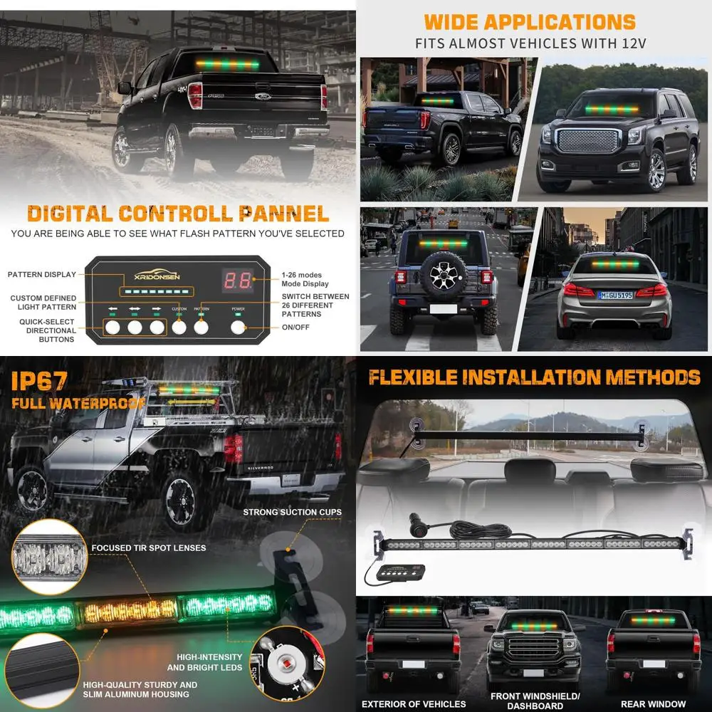 

Светодиодная сигнальная панель Amber Green LED Traffic Advisor Light Bar на 35 светодиодов (48 светодиодов), стробоскопические предупреждающие огни для передних/задних окон, подходят для [конкретного] применения.