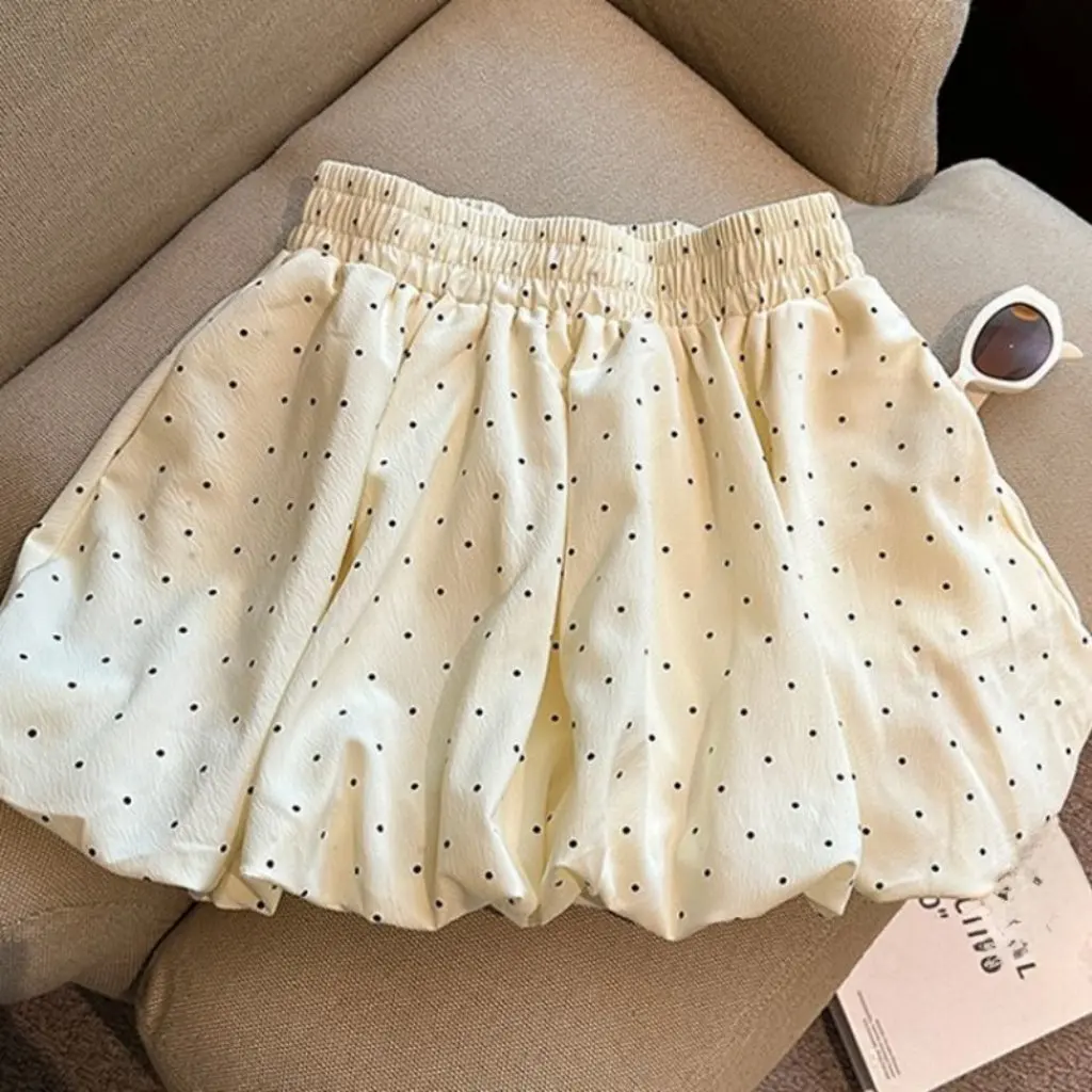 

Women's Sweet Polka Dot Flower Bud Skirt High-Waisted A-Line Puffy Mini Pleated Skirt Petite Anti-Exposure Summer Fashion