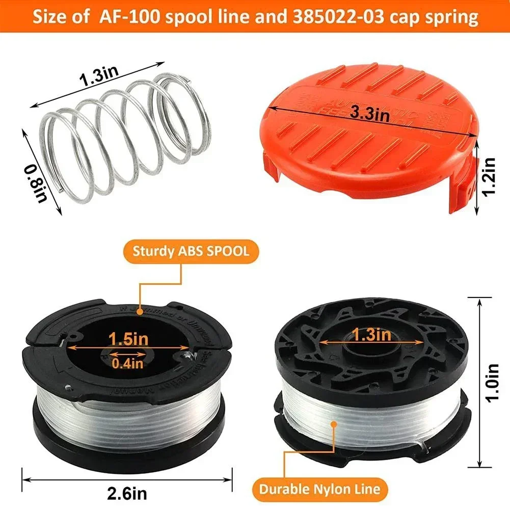 Trimmer Spool 3 Pack & Cap & Spring Replacement For Black Decker Cap Spring For Cordless Grass Trimmer Blade Cutter Lawn Mower