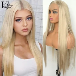 Voguebeauty Natural Blonde Synthetic Lace Front Wig Silky Straight Heat Resistant Fiber Natural Hairline Cosplay For Women