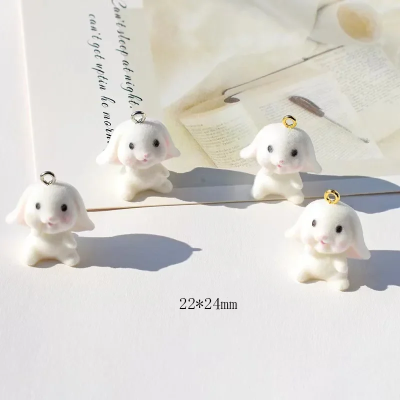 20Pcs 3D Cute Rabbit Plush Charms Cartoon Animal Resin Doll Pendant For Phone Bag Keychains Earrings Necklace Diy Jewelry Make