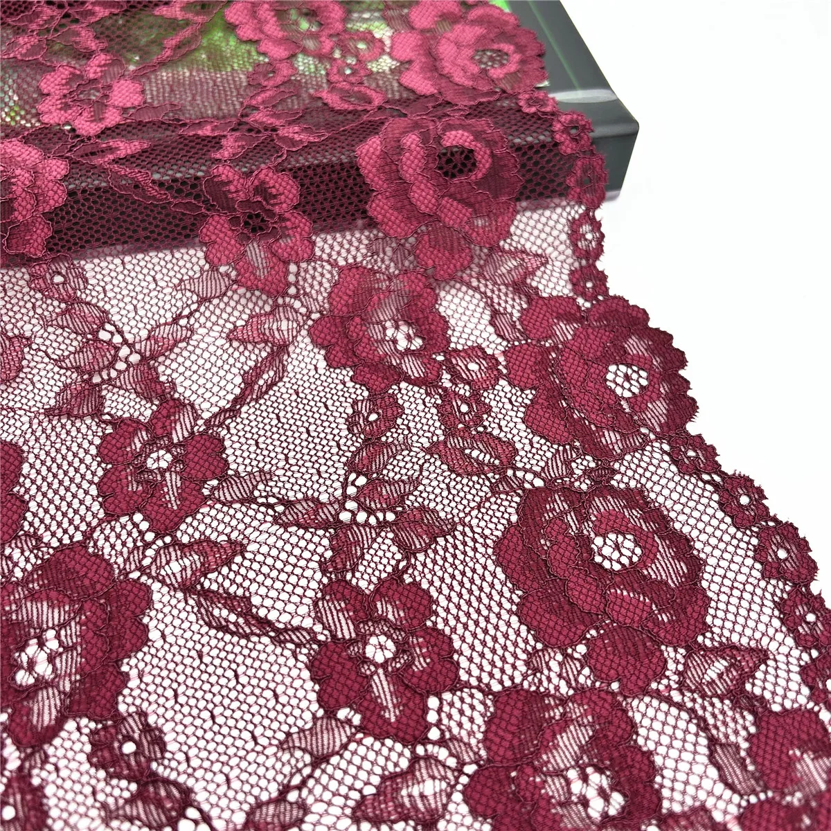 3y/lot Width 21cm Dark Red Elastic Stretch Lace Trim For Lingerie Sewing Craft DIY Apparel Fabric Lace Wedding Garment Accessory