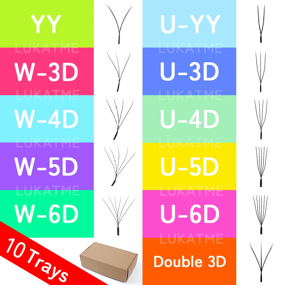 LUKATME Eyelash Extensions 0.07 PBT Premade Fans Lashes YY 3D 4D 5D 6D Double 3D W & U Shape False Eyelash Kit