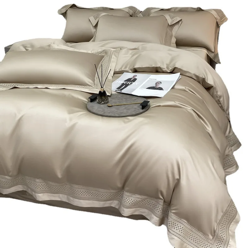 

Horse cotton large wide edge plain four-piece set, simple bedding