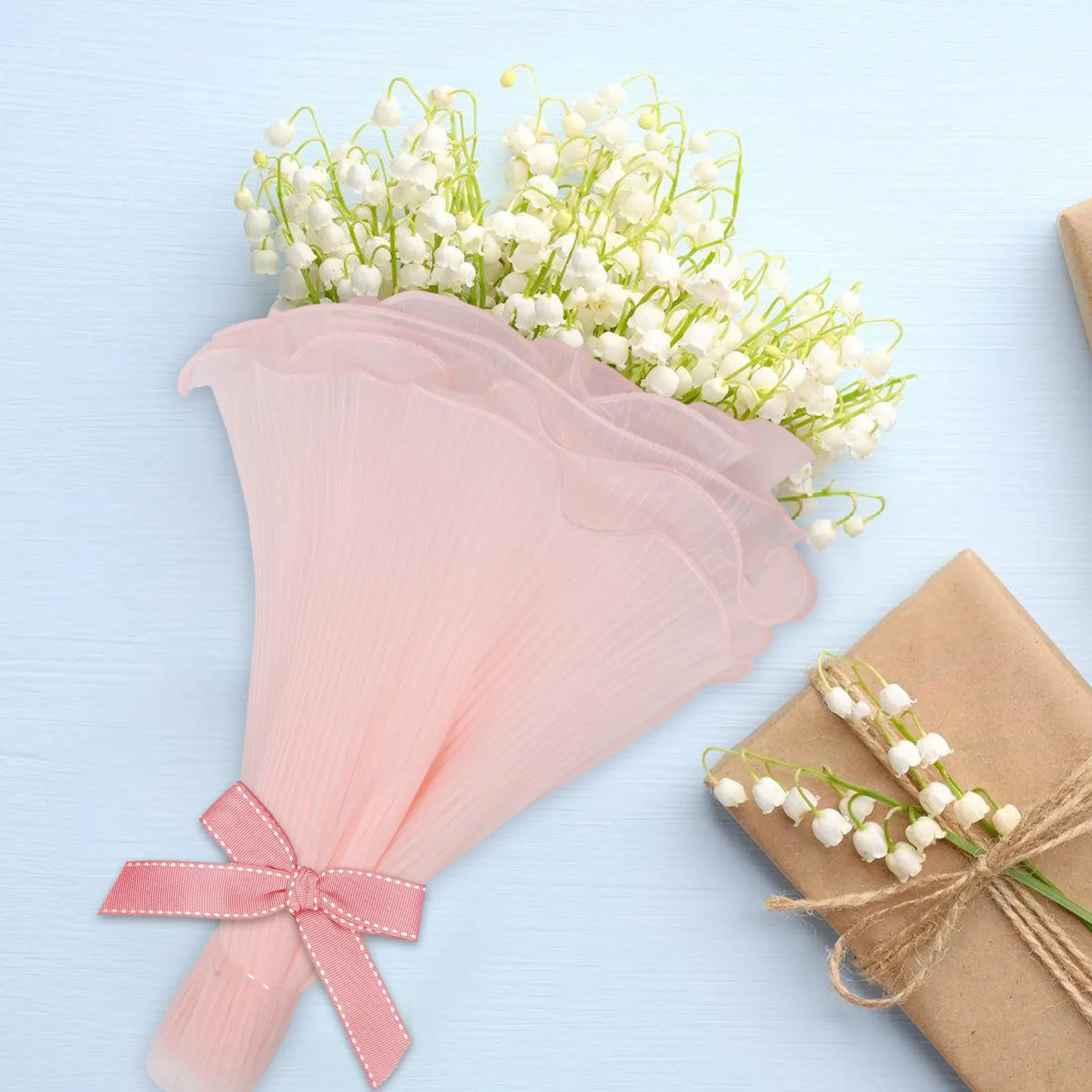Floral Wrapping Paper Wrinkled Wavy Mesh Soft Korean Pink Elegant Flower Packaging for Flower Bouquets Weddings Birthdays Party