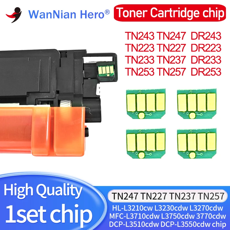 4Color TN243 TN247 TN223 TN227 TN233 TN237 TN253 TN257 Toner Cartridge chip Compatible for Brother HL L3230CDW L3270 MFC-L3750