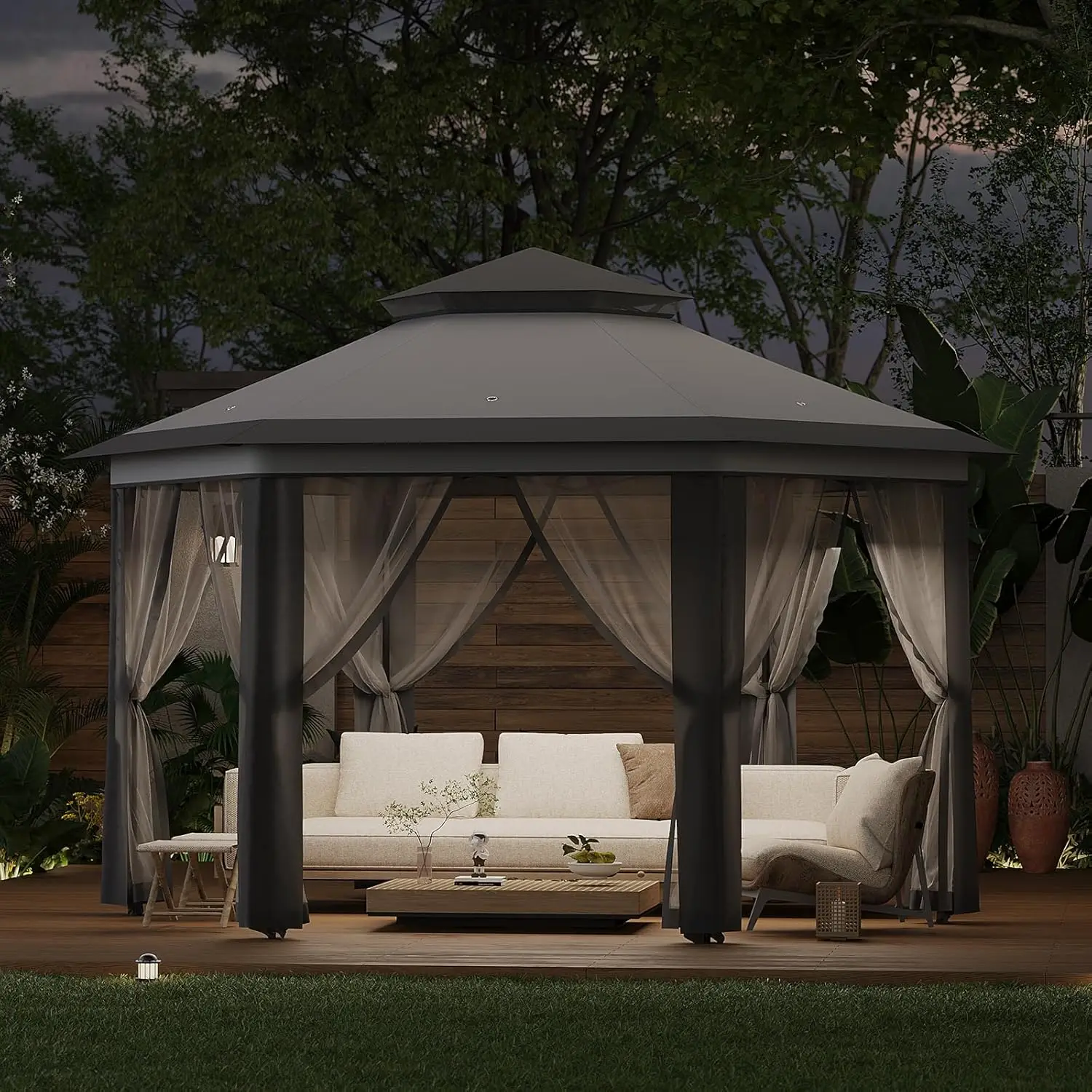 13x13Ft Pop-Up Gazebo, Mosquito Netting Screened Gazebo, Waterproof UV Protected Double Roof Canopy Tent, Heavy Duty Patio Shelter for Backyard Garden Lawn & Deck,Camping,Festival Holidays,Wedding Party Decoration