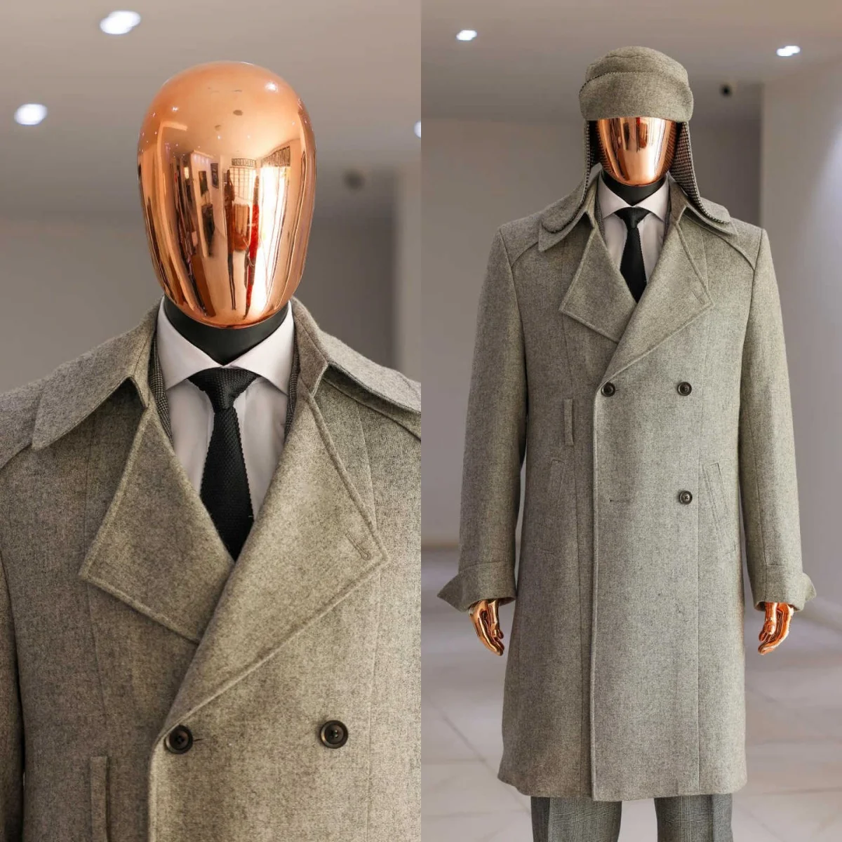 

Casual Men Long Coat Wool Blend Double Breasted Autumn Winter Overcoat Business Office Work One Piece Custom Made