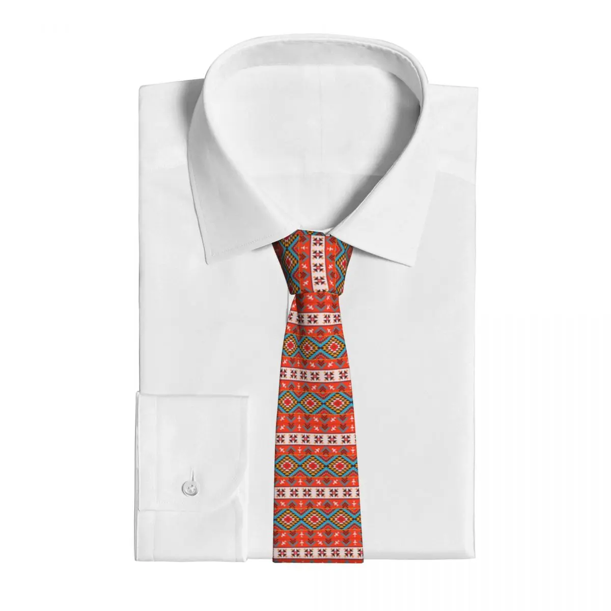 Corbata roja azteca Navajo para hombre, corbata de poliéster a la moda, 8 cm, estrecha, Bohemia, étnica, para uso diario, para Cosplay de boda