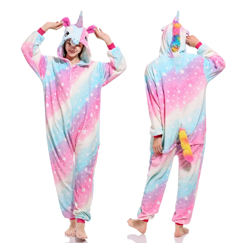 Animal Onesies Kigurumi Unicorn Pajamas Set Women Winter Overall Flannel Cartoon Cosplay Sleepwear Jumpsuit Men Homewear Pijama