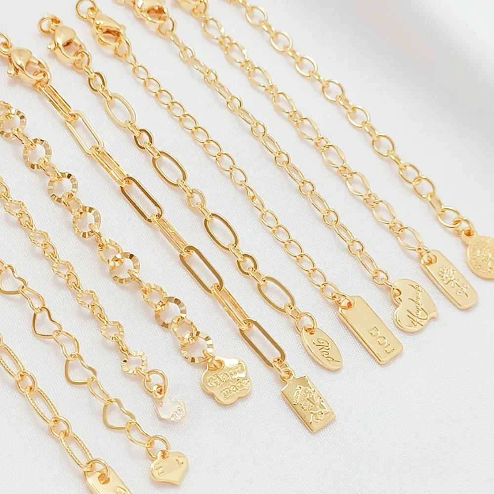 

Позолоченная цепочка 14 карат, прямоугольная бирка, овальное жемчужное ожерелье, браслет, хвостовая цепочка, аксессуар «сделай сам», удлинительная цепочка