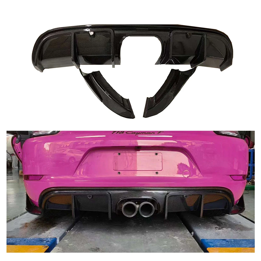 High Quality Dry Carbon Fiber Rear Bumper Lip Diffuser Universal Spoiler for Porsche 718 Cayman Boxster Body Kit Car Accessories