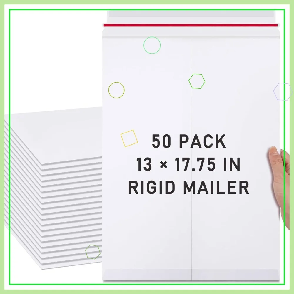 

50 Pcs 13x17.75 Inch Large Rigid Mailers, White Cardboard Envelopes for Art Prints Photos Documents