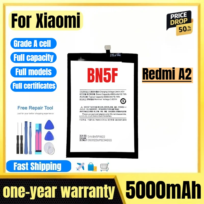 

BN5F for Xiaomi Redmi A2 Mobile Phone Battery High Quality High Capacity Battery Replacement Bateria Grade A Cell with Tools