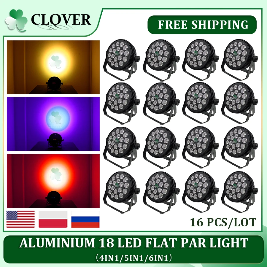 No Tax 16Pcs Aluminum Alloy LED Flat/ Big Par 18x12w/18x18w RGBW 5in1/6in1 Lighting Suitable For DJ Disco party