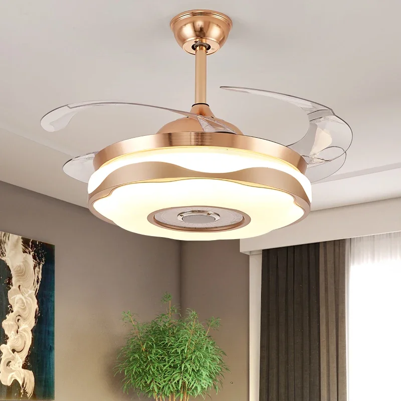 

Modern Interior Decoration Intelligent Indoor Motor Quiet Remote Control Bluetooth Led Ceiling Fan Light Chandelier living room