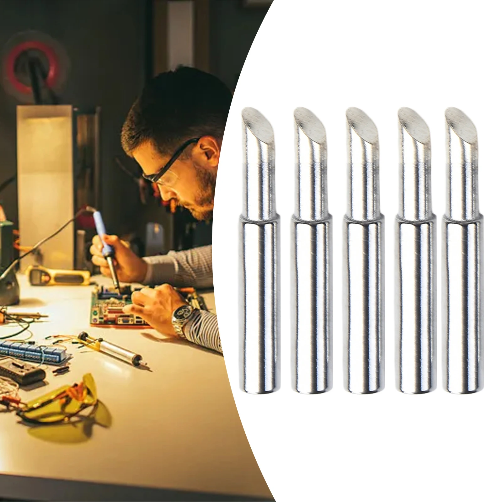 หัวฉีดSoldering Iron Tipsเครื่องมือบัดกรี 5pcs 900M-T-5Cทองแดงบริสุทธิ์เงินเชื่อมสําหรับ 936 Lowerอุณหภูมิ