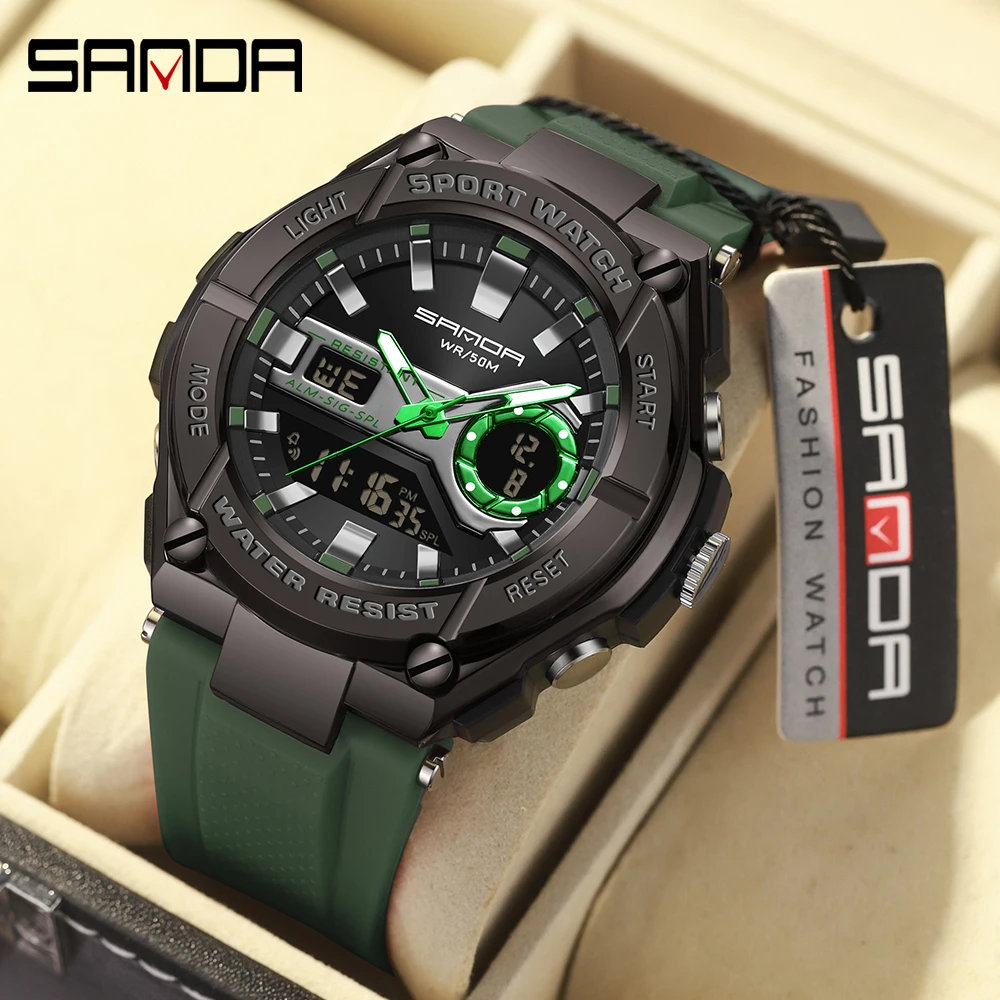 

Sanda New Electronic Men's Watch 3123 Fashion Trend Steel Buckle Watch Outdoor Sport Luminous Waterproof Dual Display Wistswatch