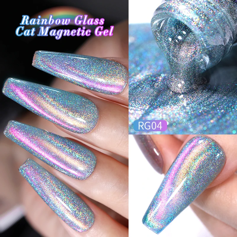 BORN PRETTY Rainbow Glass Red Cat Magnetic Gel Nail Polish 10ml Sparkly Iridescent Soak Off UV Gel for Nail Art at Home