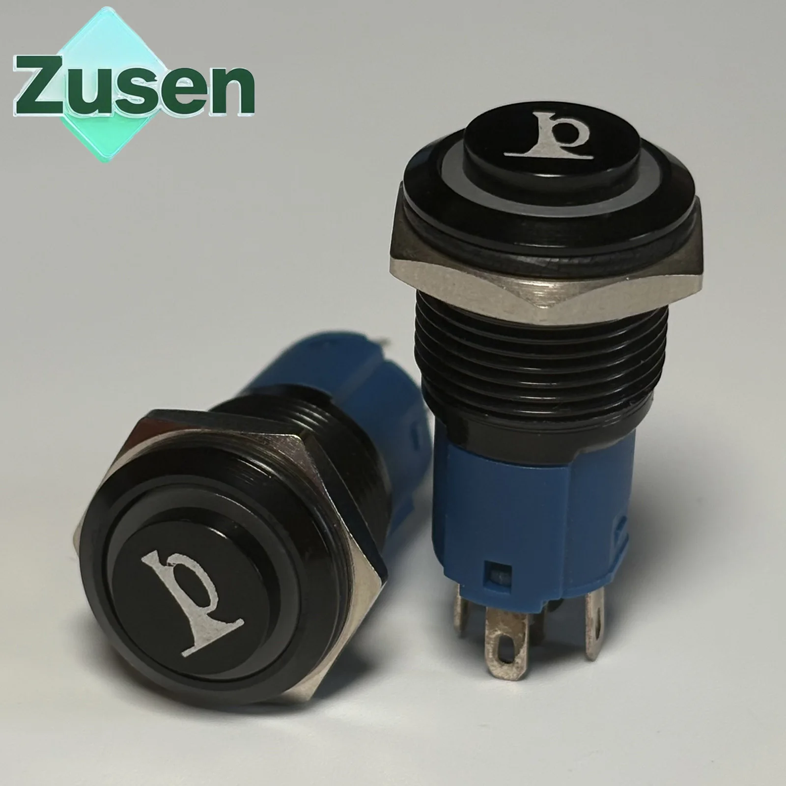 Zusen 16mm High Head Black Metal Push Button Switch Ring Led Light Laser Horn Symbol IP65 12V 24V 110V 220V