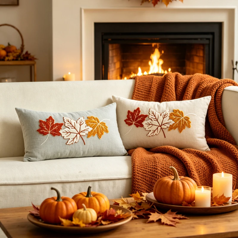 30X50CM Autumn Throw Pillow Cover Maple Leaf Thanksgiving Stamping Waist Cushion Cover Decor Home Decorative Pillowcase