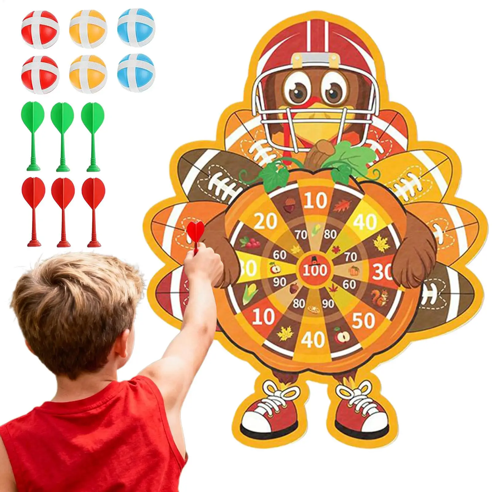 

Thanksgiving Dart Board Game Cute Turkey Theme Dartboard with Stickyballs for Family Party Fun, Indoor Outdoor Holiday