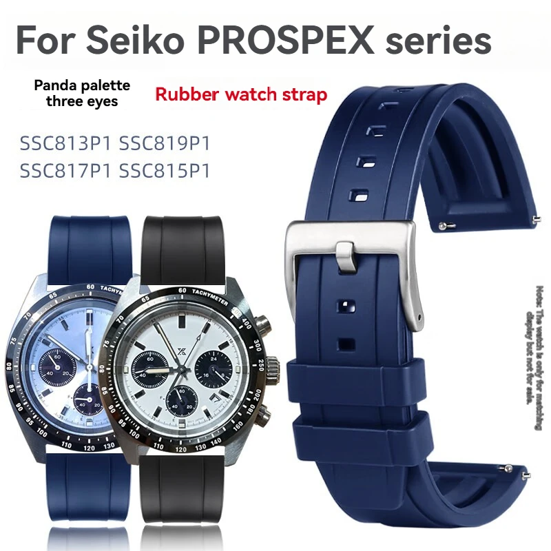 Silicone Watch Strap, Men Sports Watchband for Seiko PROSPEX SSC813P1 SSC909P1, Omega, Citizen, Casio EFR‑303 Replacement strap