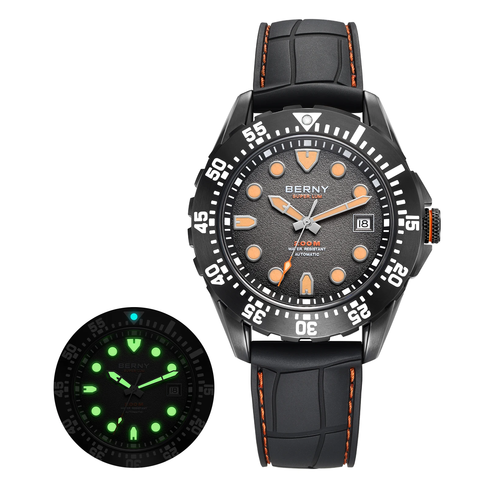 BERNY 20ATM Automatisch Duikhorloge voor Mannen MIYOTA 8215 Top Nauwkeurigheid 316L Staal Supper Lichtgevende Saffier AR Heren Duikhorloges