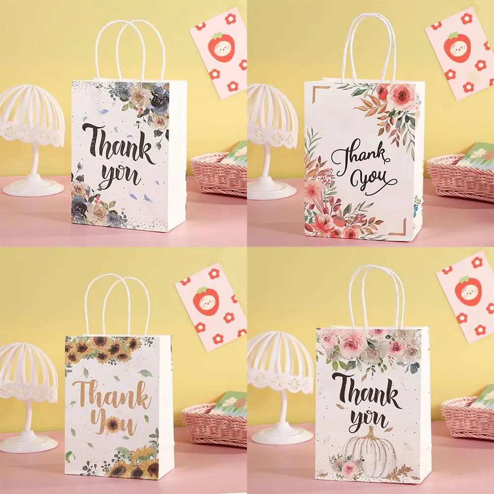 

12/24/48pcs Kraft Paper Bags Thank You Portable Gift Bag Wedding Candy Chocolate Packaging Christmas Birthday Favors Party Decor