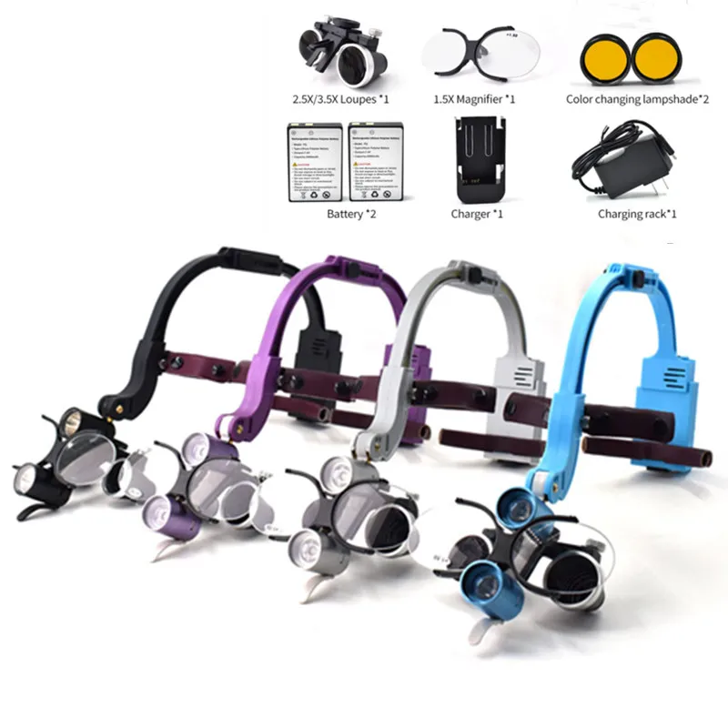 Medical Dental LED Head Light Lamp 2.5X 3.5X Magnification Dental Loupes Surgical Headlight Clear Bright Spotlight for Lab Equip