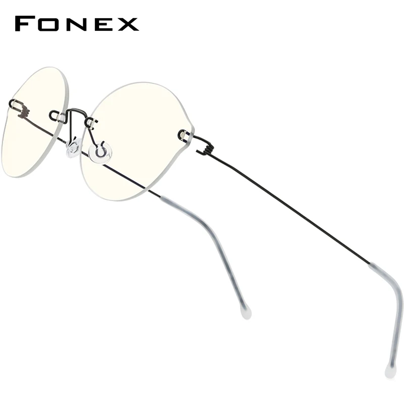 FONEX Anti Blue Light Blocking Glasses Men 2020 New Titanium Alloy Women Rimless Anti-Blue Rays Eyeglasses with Nylon Lens AB011