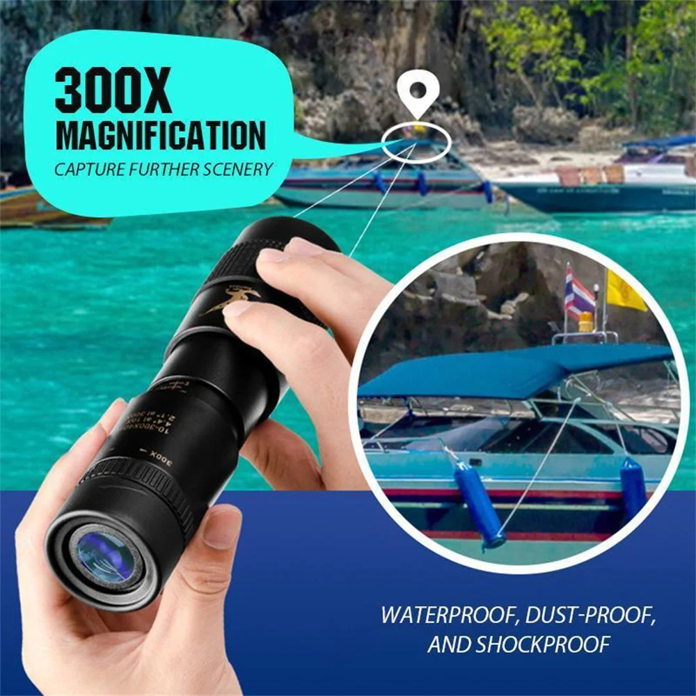 

4K 10-300X40mm Super Telephoto Zoom Monocular Telescope Tripod Eye Protection Waterproof FMC Ultra-High Transmittance Fit Phone