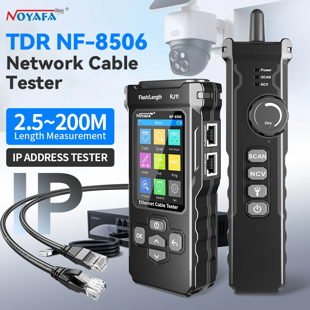 Noyafa Nf-8506 Network Cable Tester For Length Mesurement Continuty Prot Flash Lan Ping POE Test Led Light IP Scan Cable Tracker