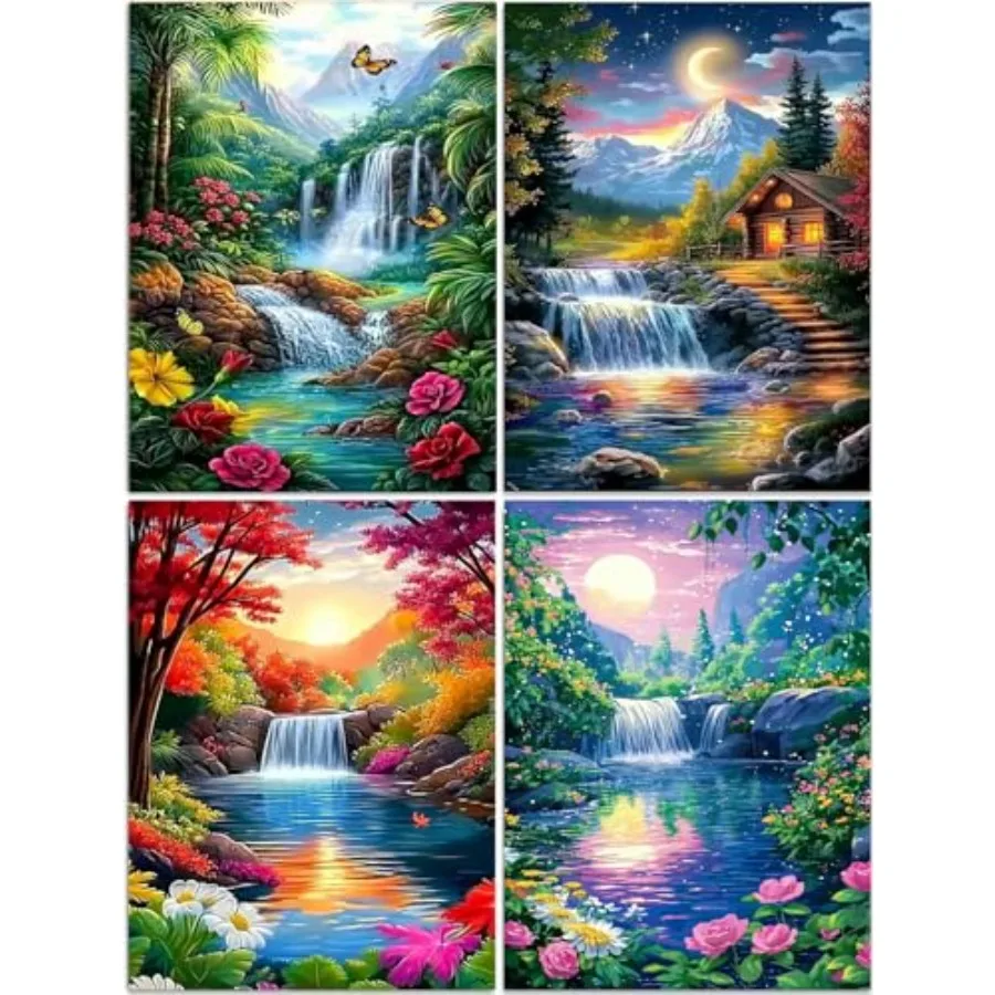

4 Pack 5D Diamond Painting Kits for Adults, Landscape Diamond Art Kits for Beginners of All Ages, Round Full Drill Painting by