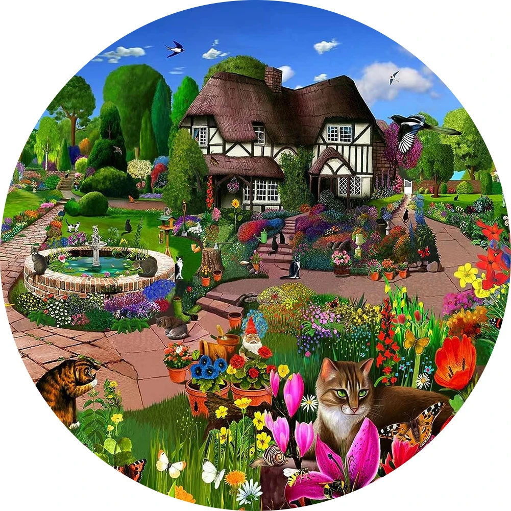 Rompecabezas 3D el gato en el jardín, rompecabezas de madera, juegos de fiesta, juguetes para adultos, rompecabezas de madera, juego de mesa, paisaje de madera, juguetes para niños