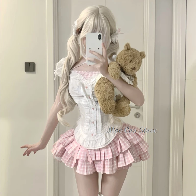 Anime Nana Komatsu Cosplay Dating Suit Pink Skirt Top Jirai kei NANA Cosplay Costume Wig Vintage Retro Outfit Halloween Manga view 3