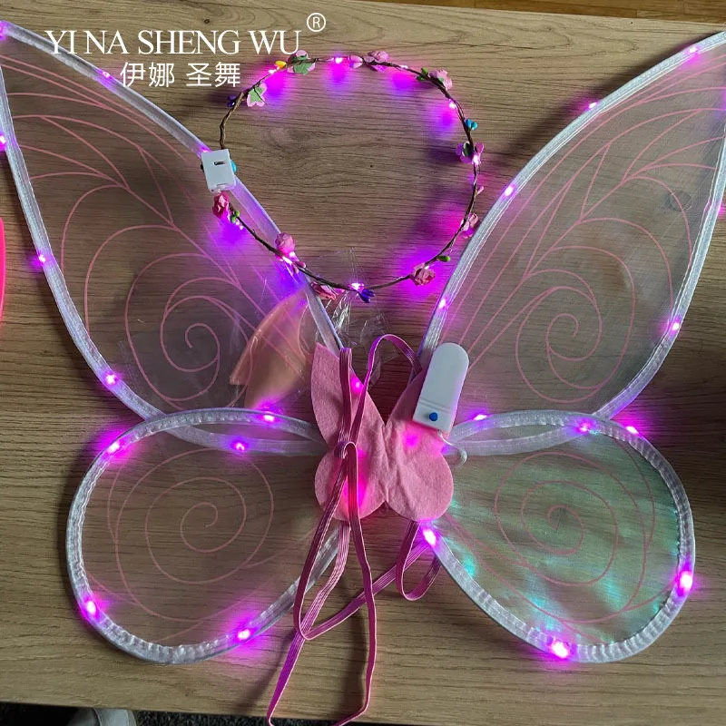 LED Butterfly Fairy Wings Women Girl Sparkle Princess Angel Wing Halloween Party Cos Dance Stage Performance Accessories Props