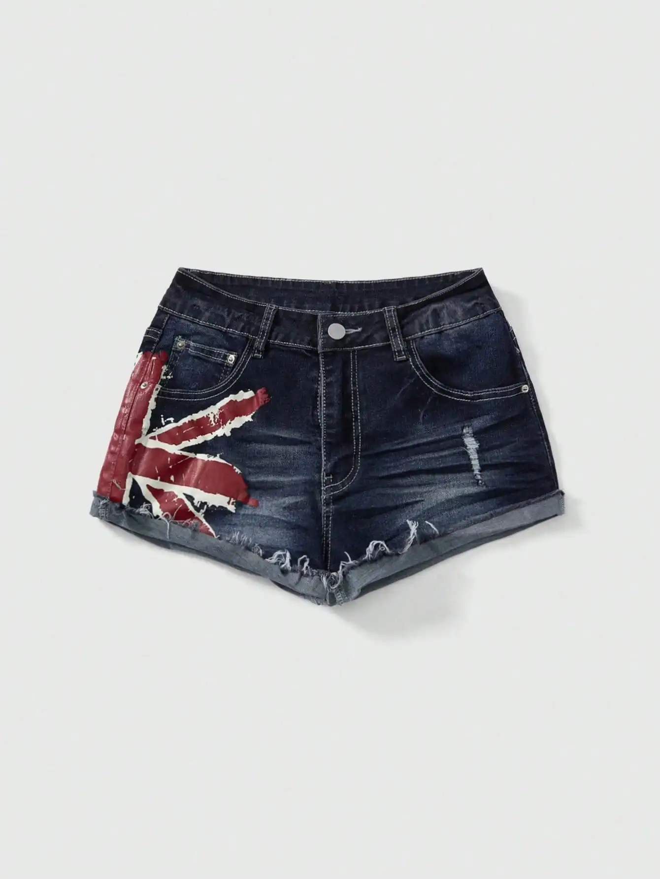 ROMWE Grunge Punk Spring Summer Independence Day National Flag Print Y2K Vintage Sexy Low Waist Women K-Pop Denim Shorts For Summer Concert Festival